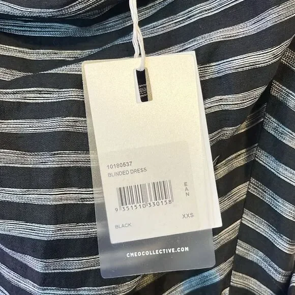 C/MEO Collective Blinded Sleeveless Striped Belted Mini Dress Black XXS NEW Chic - Picture 4 of 8